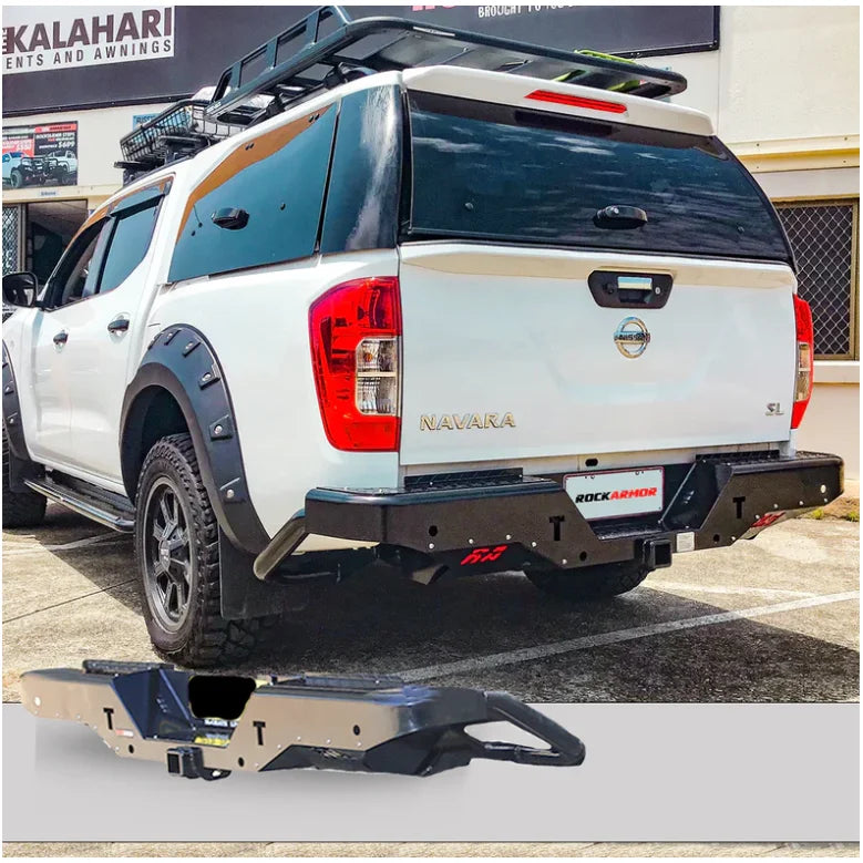 Load image into Gallery viewer, Black steel truck bumper with rear step tow bar suitable for Nissan Navara Np300 D23
