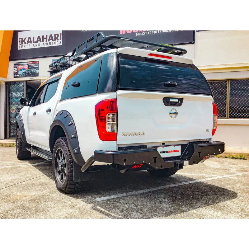 Load image into Gallery viewer, White Nissan Navara pickup truck with Rockamor Elite Steel Rear Step Towbar for NP300 D23
