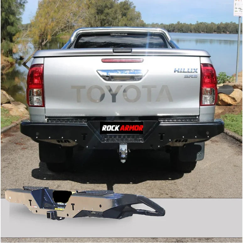 Load image into Gallery viewer, Silver pickup truck with black bumper showcasing Rear Step Tow for Toyota Hilux N80
