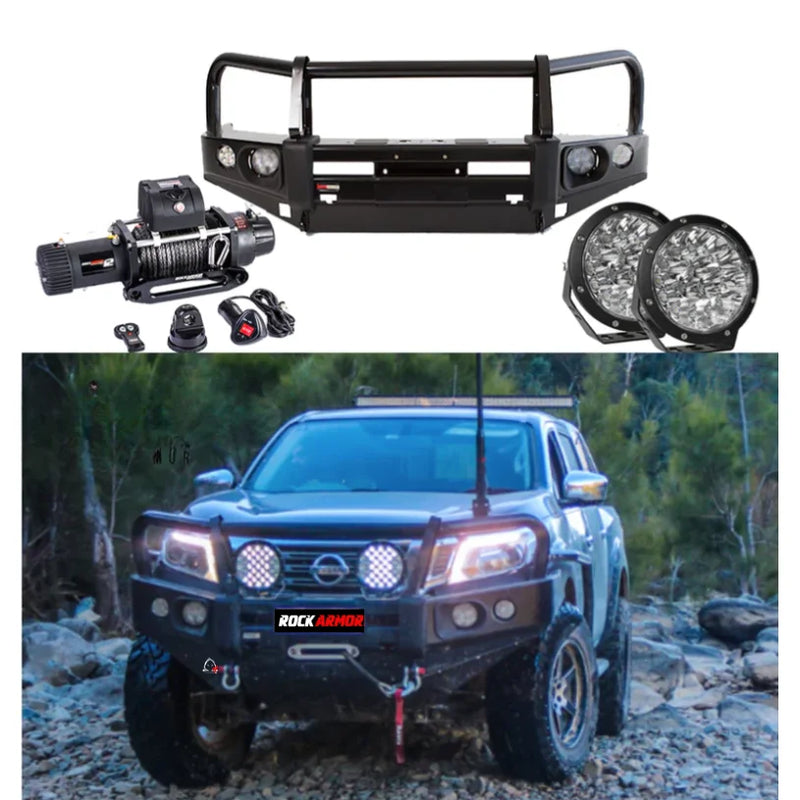 Load image into Gallery viewer, Off-road vehicle bumper and accessories featuring elite bullbar and synthetic winch rope for Nissan Navara NP300
