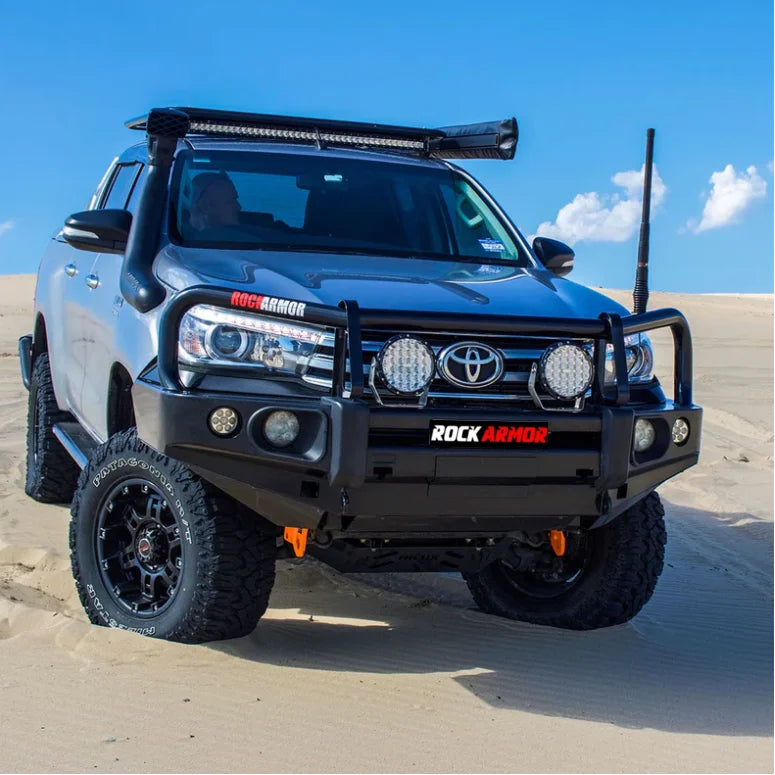 Load image into Gallery viewer, Silver Toyota Hilux with elite bullbar and synthetic winch rope for 2015-2020 models
