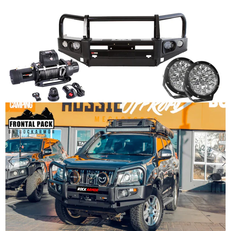 Load image into Gallery viewer, Off-road vehicle frontal pack featuring elite bullbar with synthetic winch rope for Toyota Prado
