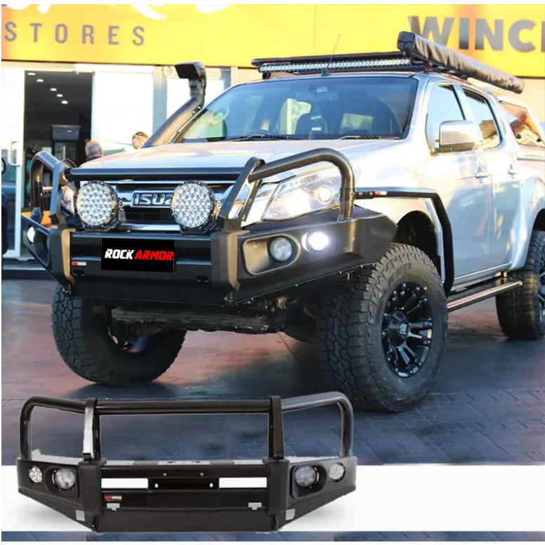 Load image into Gallery viewer, Black steel bull bar for Isuzu Mux 2013-2017 Rockarmor Elite Hoop Bullbar
