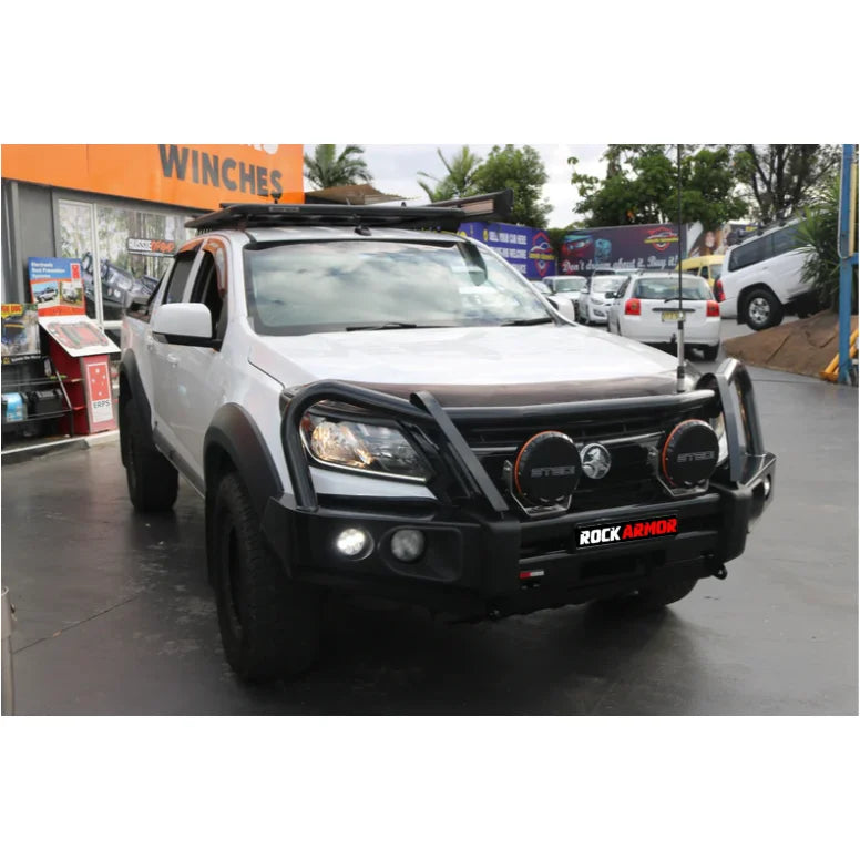 Load image into Gallery viewer, White pickup truck with elite steel bullbar and black bull bar for Holden Colorado
