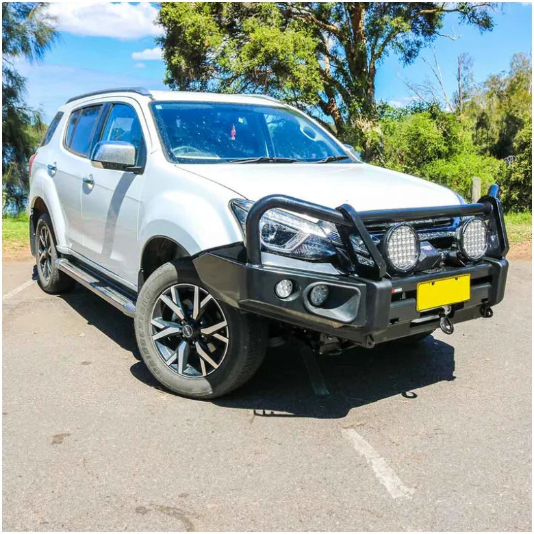 Load image into Gallery viewer, White SUV with black steel bullbar from Rockarmor Elite Steel Bullbar for Isuzu Mu-X
