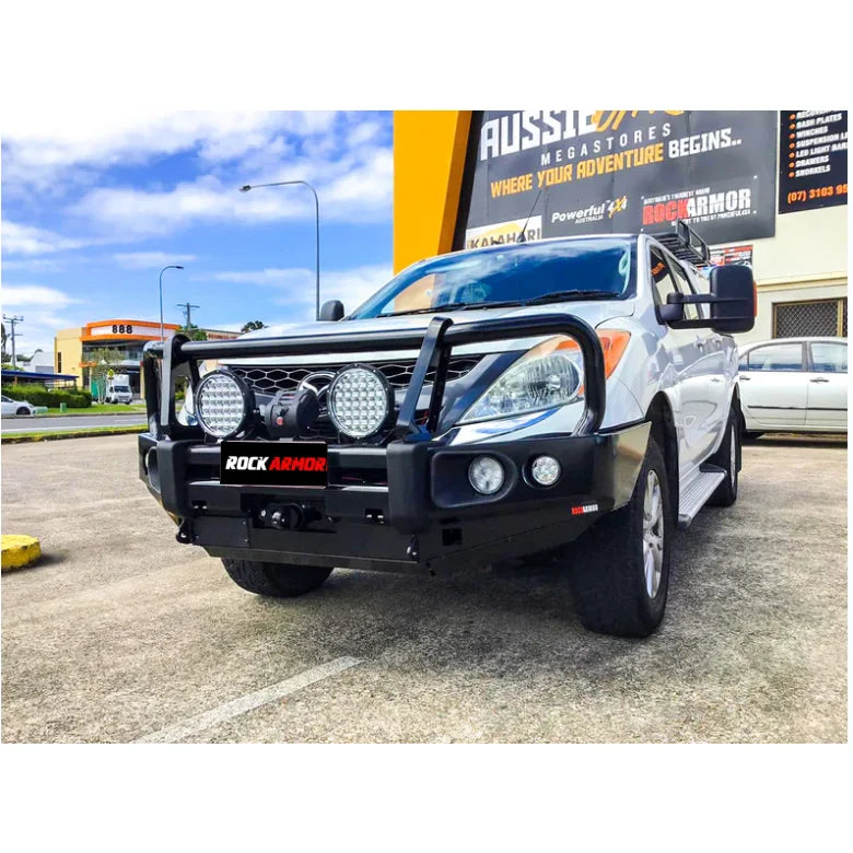 Load image into Gallery viewer, Silver pickup truck with black steel bullbar on Rockarmor Elite Steel Bullbar Mazda Bt-50
