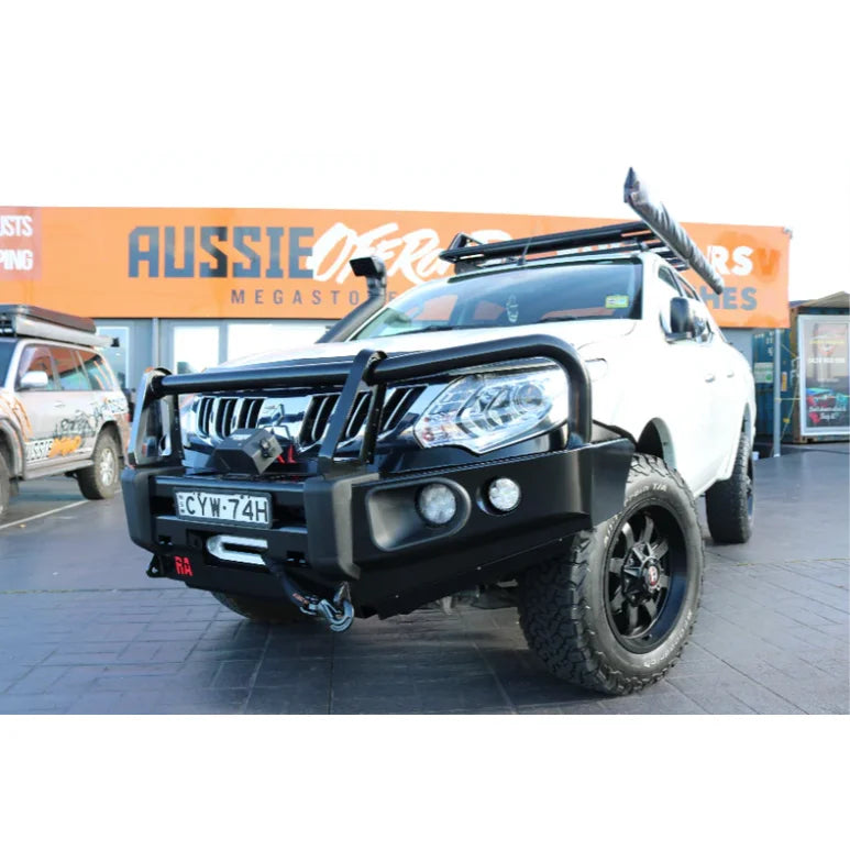 Load image into Gallery viewer, White off-road truck with black elite steel bullbar for Mitsubishi Triton MQ
