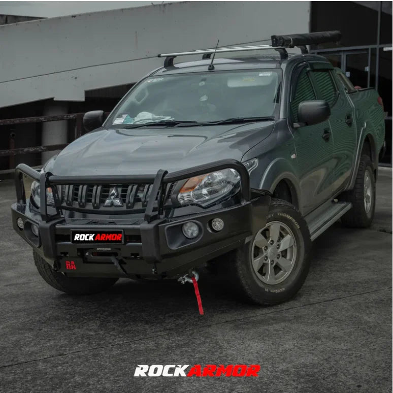 Load image into Gallery viewer, Gray pickup truck with black elite steel bullbar on Mitsubishi Triton Mq
