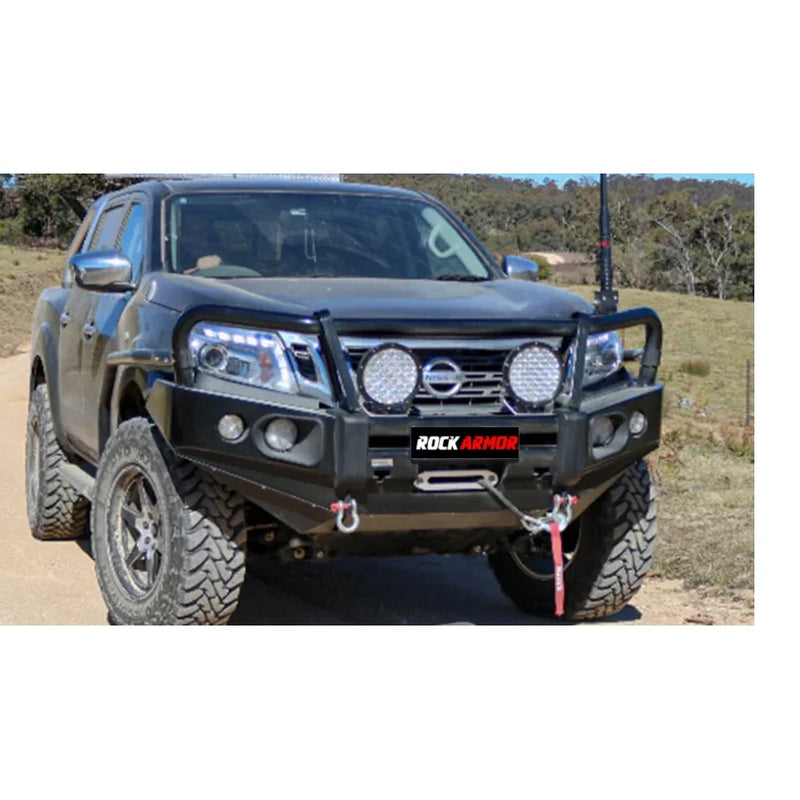 Load image into Gallery viewer, Black off-road pickup truck with Rockarmor Elite Steel Bullbar for Nissan Navara Np300 D23
