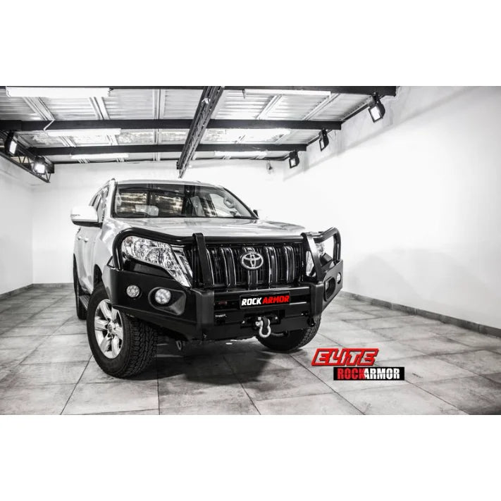 Load image into Gallery viewer, Silver Toyota SUV with black elite steel bullbar designed for Toyota Prado Fj150 2018+
