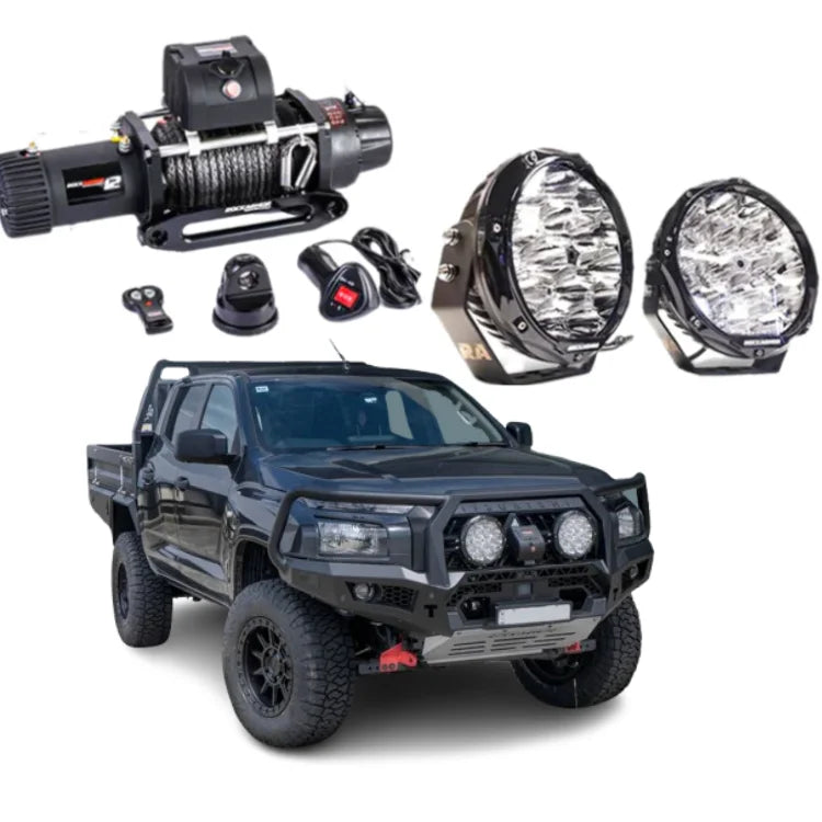 Load image into Gallery viewer, Off-road vehicle accessories featuring hoop bullbar and synthetic winch rope for Mitsubishi MV Triton 2024

