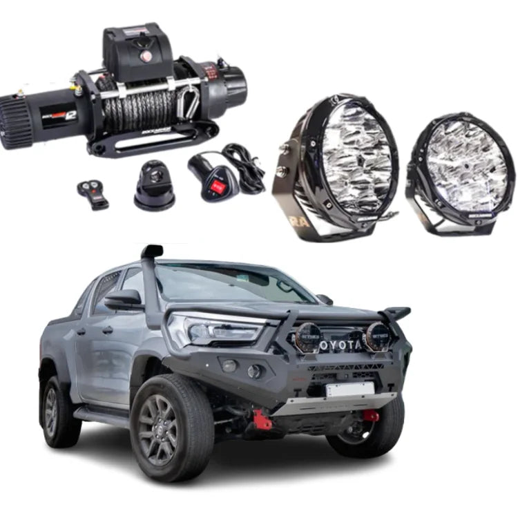 Load image into Gallery viewer, Rockarmor Gt Hoop Bullbar Combo Pack - Toyota Hilux Widebody 2022 + - Winch Bar Combo
