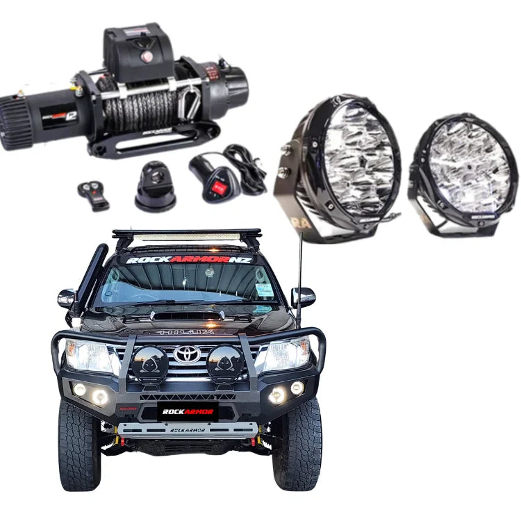 Load image into Gallery viewer, Rockarmor Gt Hoop Steel Bullbar Combo - Toyota Hilux N70 2012-15 - Winch Bar Combo
