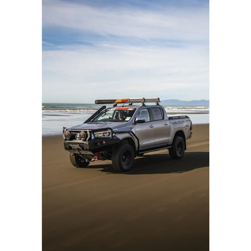 Load image into Gallery viewer, Silver off-road pickup truck with Rockarmor GT Hoop Steel Bullbar on Toyota Hilux N80
