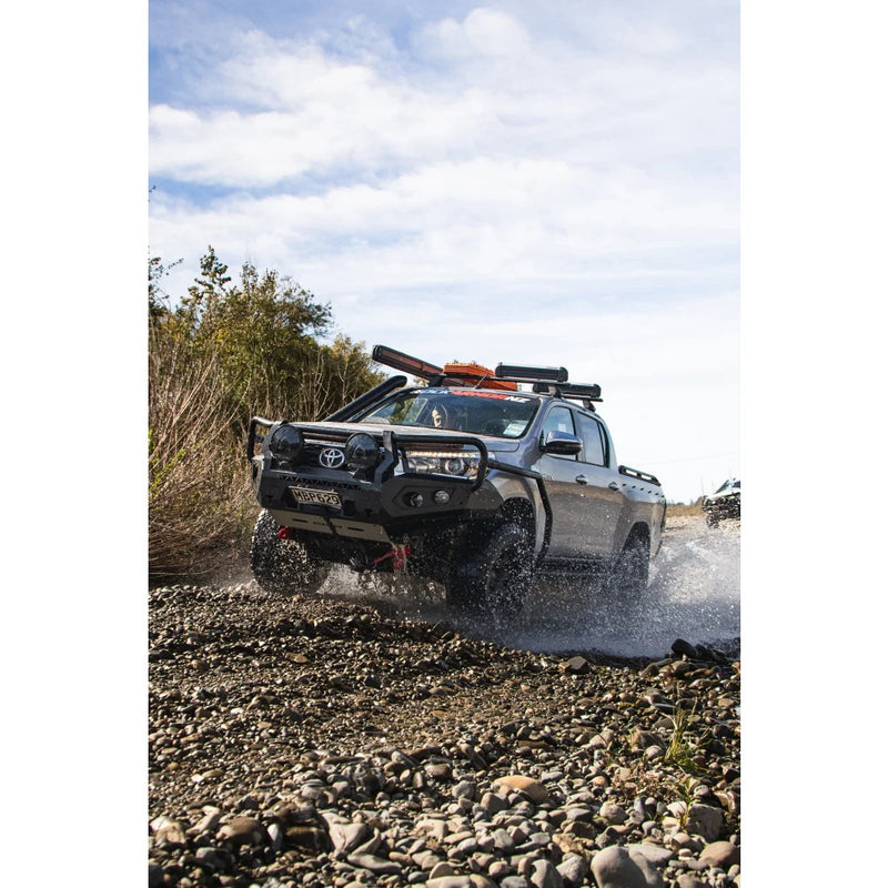 Load image into Gallery viewer, Gray Toyota pickup truck with Rockarmor GT Hoop Steel Bullbar on Hilux N80
