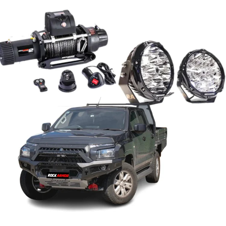 Load image into Gallery viewer, Rockarmor Gt Hoopless Bullbar Combo Pack - Mitsubishi Mv Triton 2024 - Winch Bar Combo
