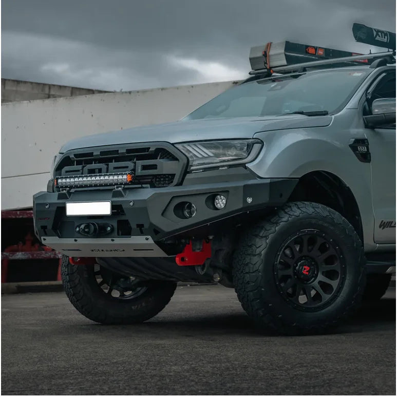 Load image into Gallery viewer, Modified silver Ford Ranger pickup with Rockarmor GT Hoopless Bullbar for UA2 Ford Everest 2015-2022
