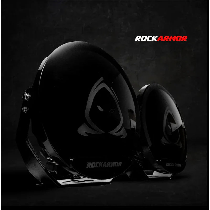 Load image into Gallery viewer, Glossy black off-road driving lights on Rockarmor GT Steel Hoop Bullbar Combo Pack for Ford Ranger PX2 &amp; 3
