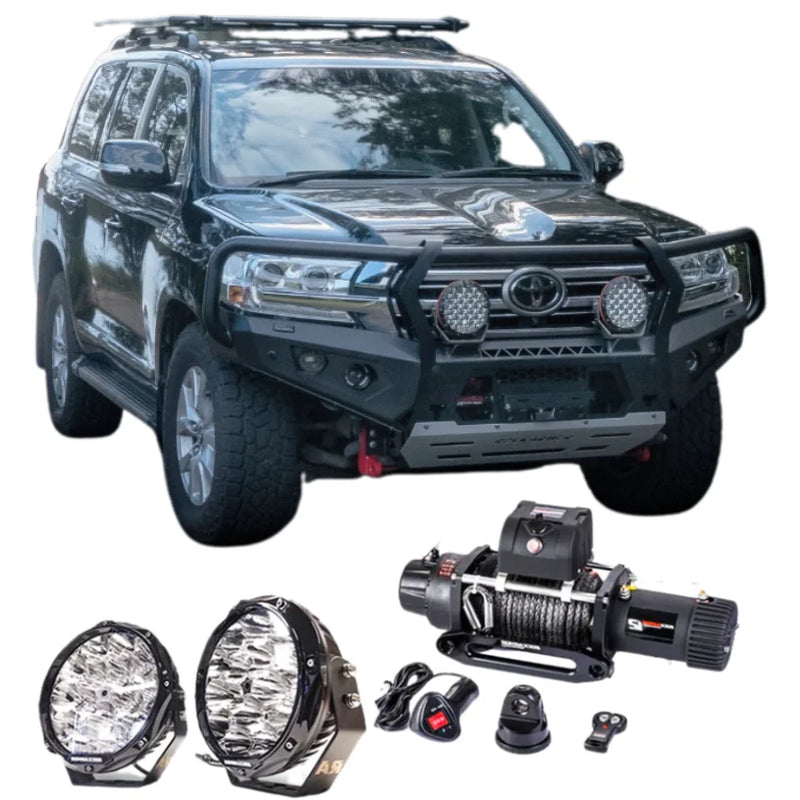 Load image into Gallery viewer, Black off-road vehicle with steel hoop bull bar and accessories for Toyota 200 2015+
