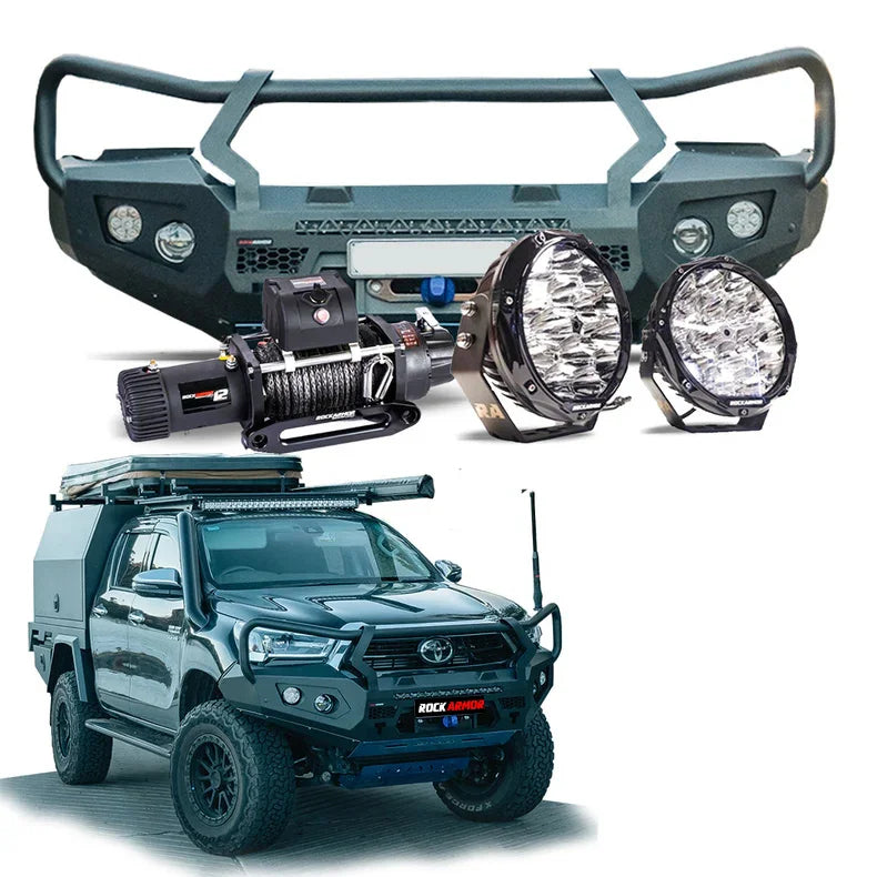 Load image into Gallery viewer, Off-road vehicle accessories featuring a steel hoop bull bar and driving lights for Toyota Hilux 2020+
