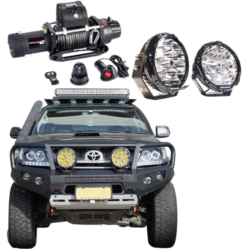 Load image into Gallery viewer, Off-road vehicle accessories featuring Rockarmor GT Steel Hoop Bullbar Combo Pack for Toyota Hilux N70
