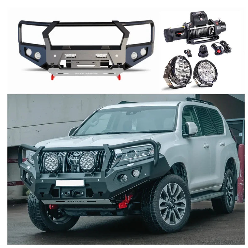 Load image into Gallery viewer, Off-road vehicle bumper with Rockarmor GT Steel bull bar and driving lights accessories
