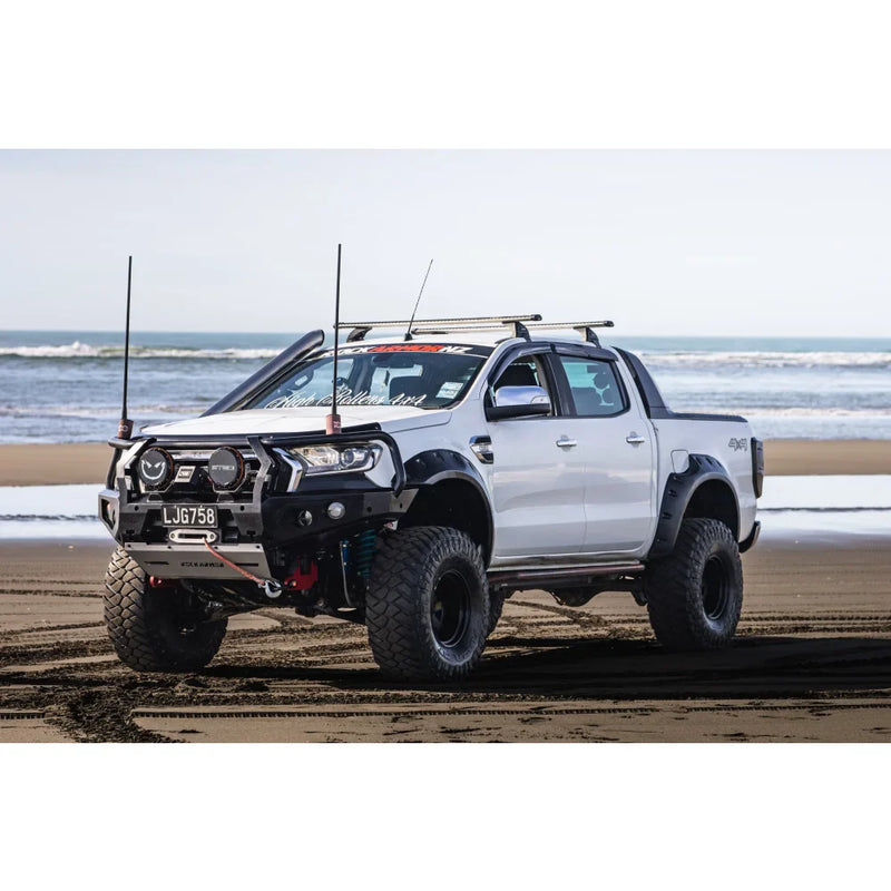 Load image into Gallery viewer, White modified pickup truck with Rockarmor GT Steel Hoop Bullbar and driving lights
