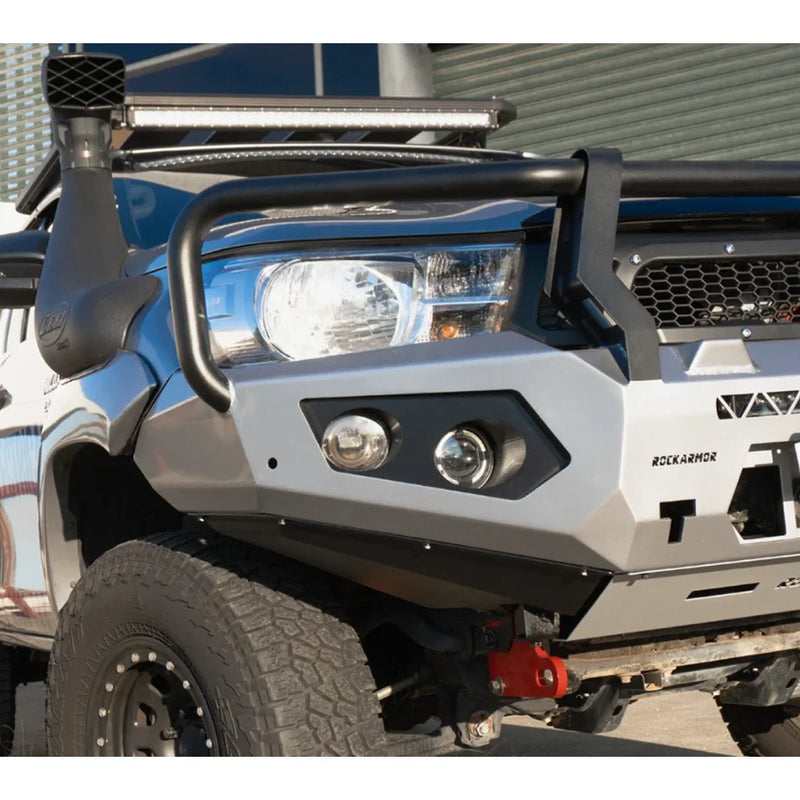 Load image into Gallery viewer, Silver truck with off-road modifications featuring Rockarmor GT Bull Steel Hoop Bullbar and driving lights
