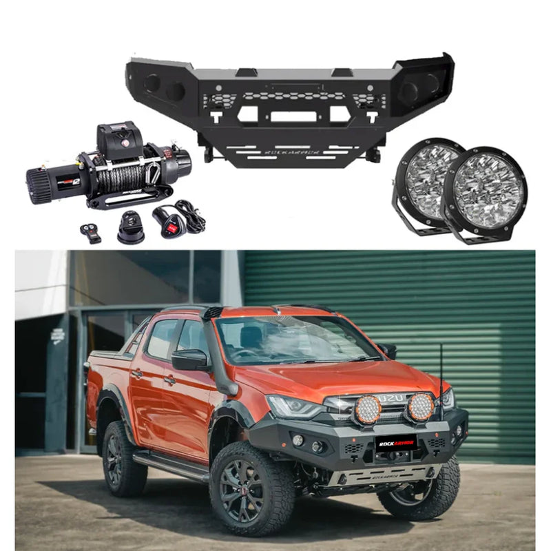 Load image into Gallery viewer, Off-road vehicle accessories including Rockarmor GT Steel Bull Bar and driving lights for Mazda BT50 2020+

