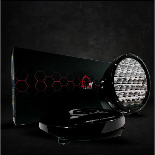 Round LED driving light with packaging from Rockarmor Phantom 9Inch LED Driving Lights