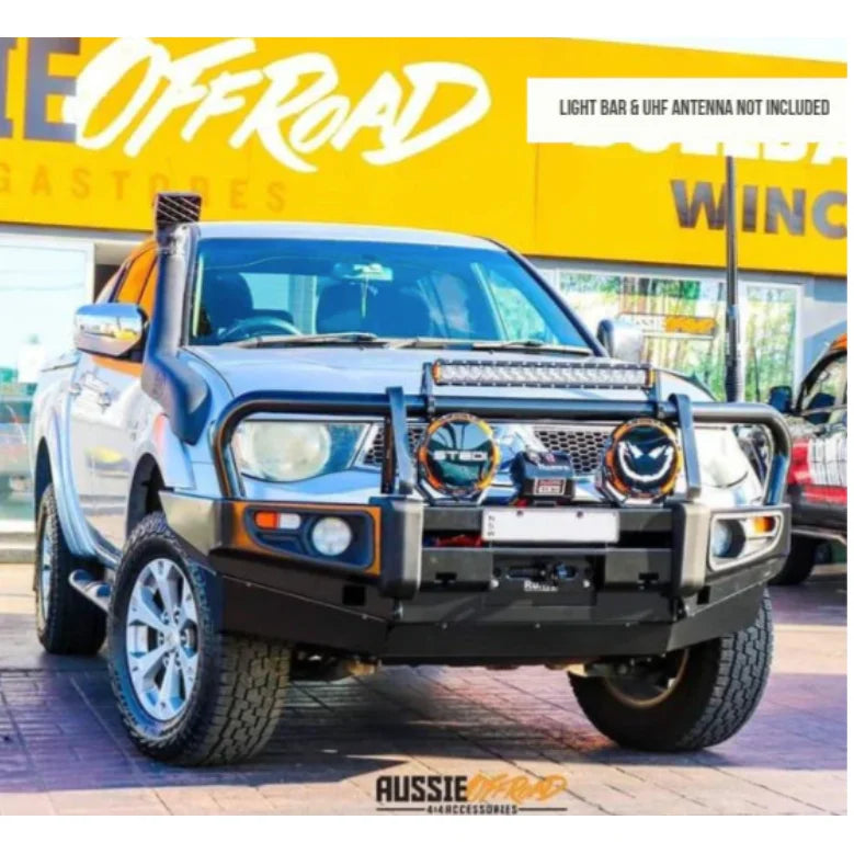 Load image into Gallery viewer, Silver off-road truck with bull bar, driving lights, and synthetic winch rope for Mitsubishi Triton Challanger 2009-2015
