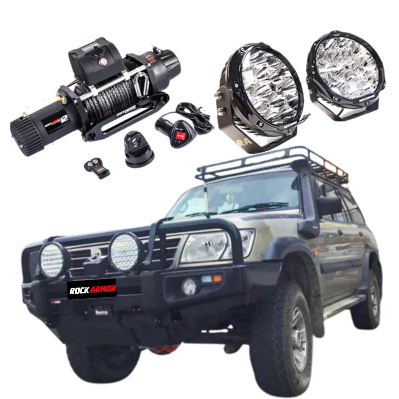 Load image into Gallery viewer, Rockarmor Premium Bullbar Frontal Combo To Suit Nissan Patrol Gu1 97- 09/2004 (Full Bar Replacement) - Winch Bar Combo
