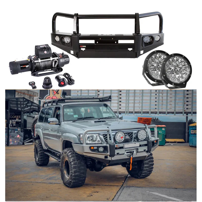Load image into Gallery viewer, Rockarmor Premium Bullbar Frontal Combo To Suit Nissan Patrol Gu4 2005 To Current (Full Bar Replacement) - Winch Bar
