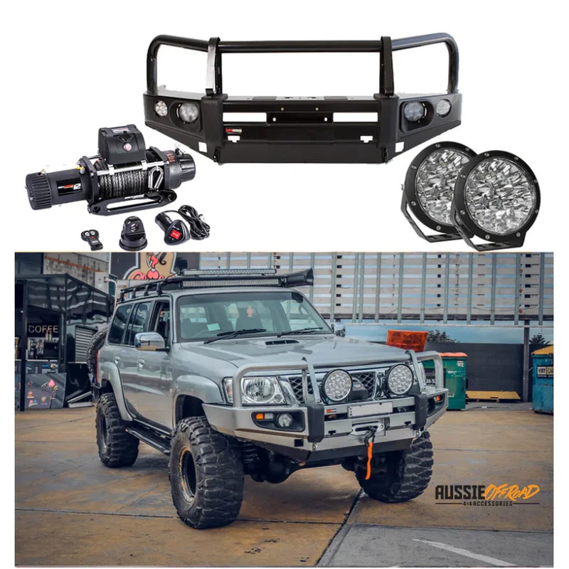 Load image into Gallery viewer, Rockarmor Premium Bullbar Frontal Combo To Suit Nissan Patrol Gu4 2005 To Current (Full Bar Replacement) - Winch Bar
