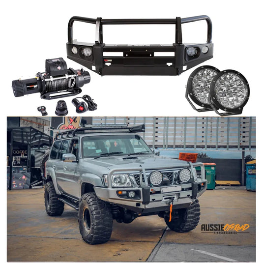 Rockarmor Premium Bullbar Frontal Combo To Suit Nissan Patrol Gu4 2005 To Current (Full Bar Replacement) - Winch Bar