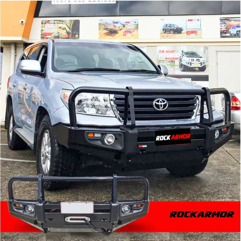 Load image into Gallery viewer, Black bull bar with premium steel construction and fog light compatibility for Toyota Landcruiser
