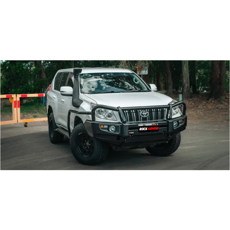 Load image into Gallery viewer, Silver off-road vehicle with black premium steel bull bar and fog lights for Toyota Prado
