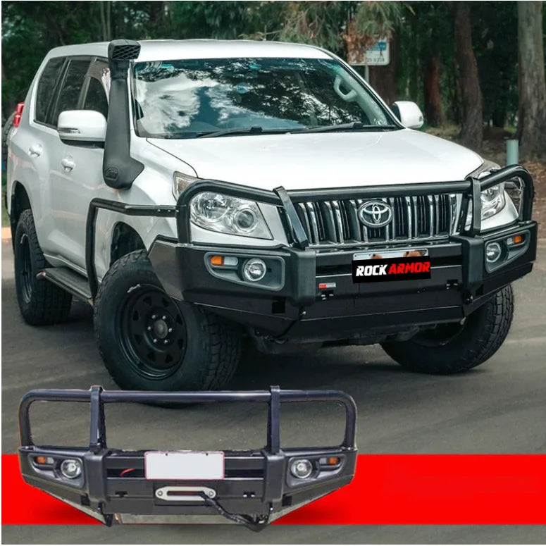 Load image into Gallery viewer, White SUV with black bull bar featuring fog lights, premium steel bullbar for Toyota Prado Fj150

