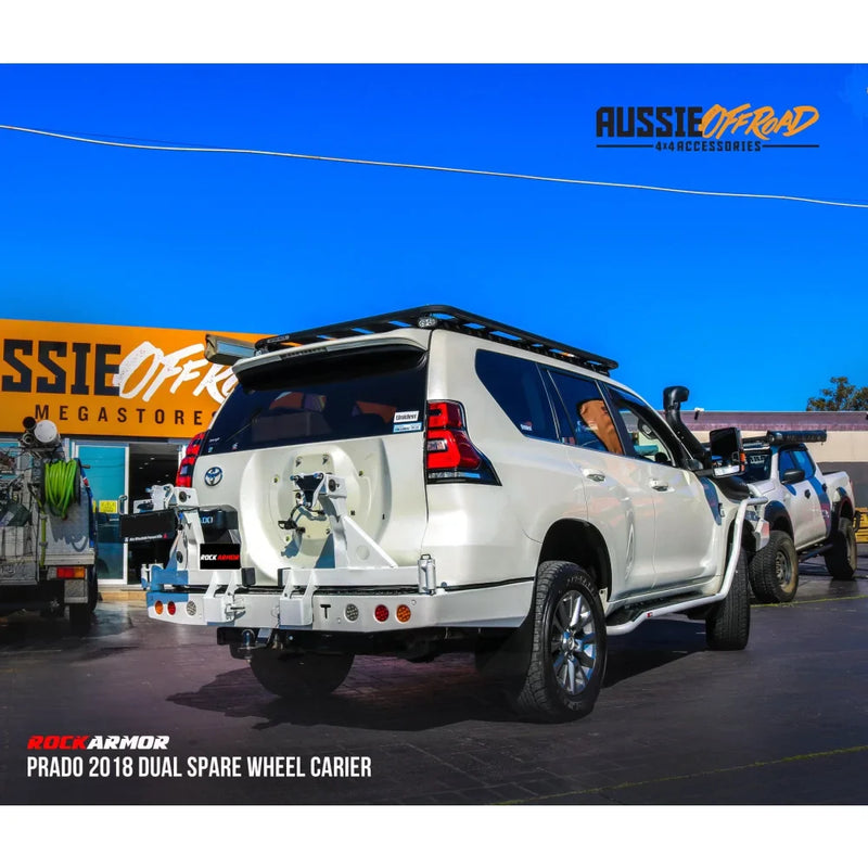 Load image into Gallery viewer, White SUV with rear spare wheel carrier for Toyota Landcruiser 150 Series Gen III Dual
