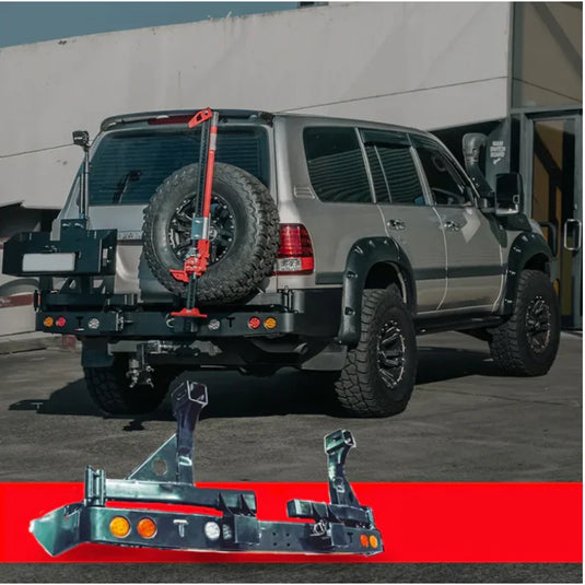 Off-road vehicle bumper with wheel carrier for Toyota Landcruiser Fj105 spare wheel fitting video
