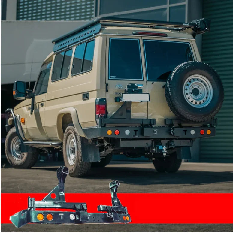 Load image into Gallery viewer, Off-road vehicle with Rockarmor steel dual wheel carrier for Toyota Landcruiser Fj75 Fj76 Fj78
