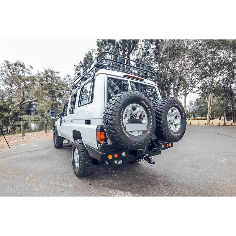 Load image into Gallery viewer, White off-road vehicle with dual spare wheel carrier for Toyota Landcruiser Fj75 Fj76 Fj78
