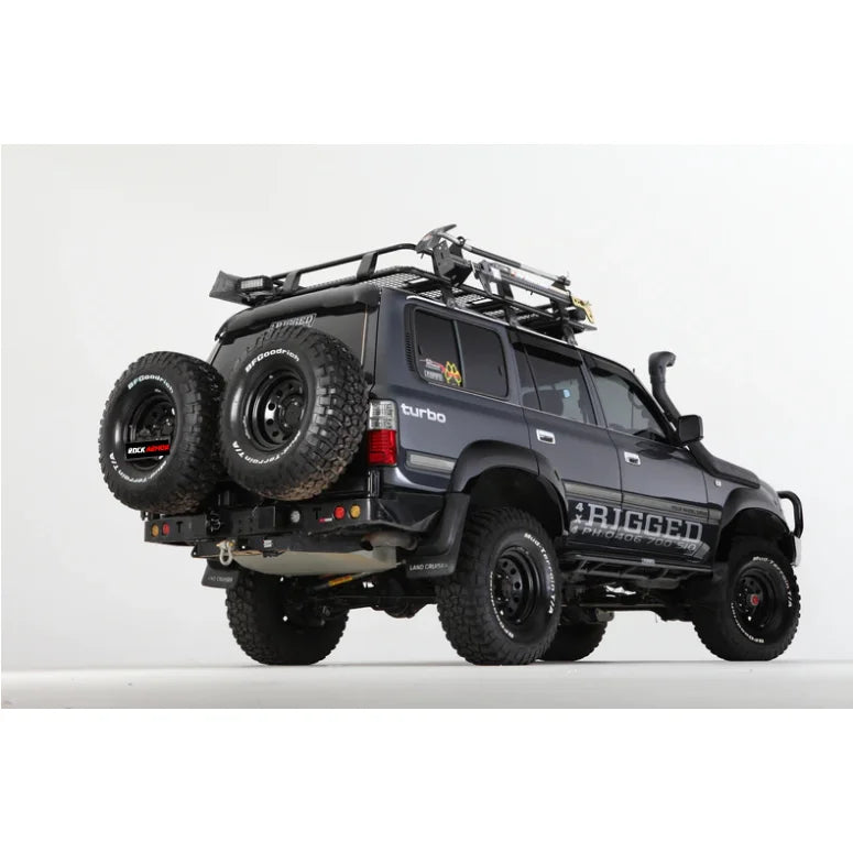 Load image into Gallery viewer, Dark gray off-road vehicle with wheel carrier and dual spare wheel for Toyota Landcruiser Fj80
