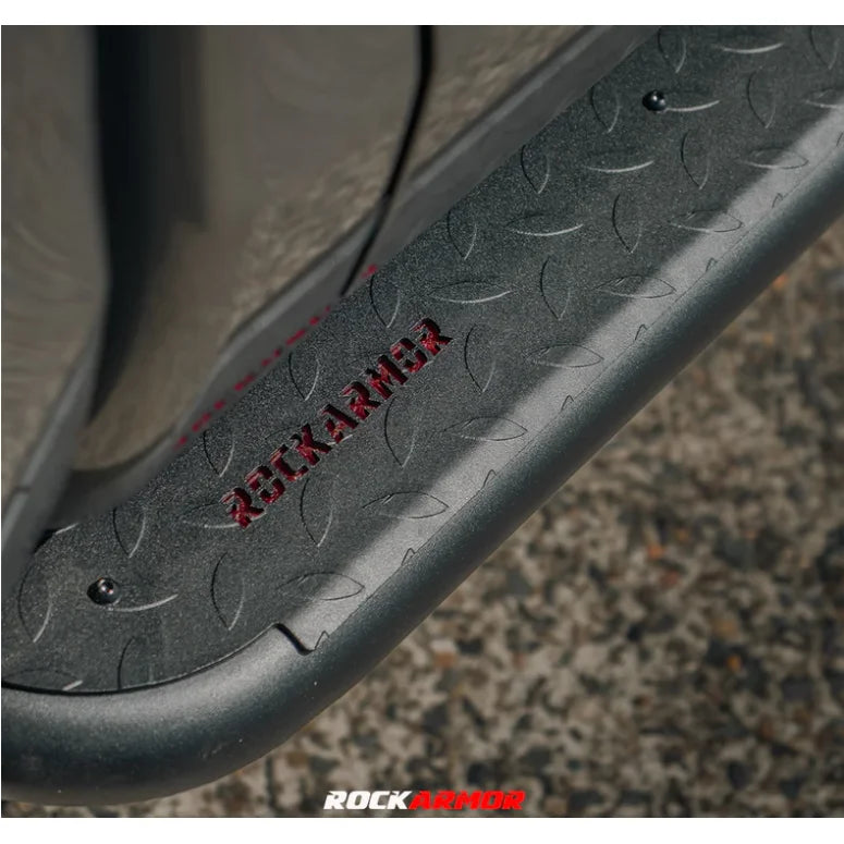 Load image into Gallery viewer, Textured black steel checker plate running board from Rockarmor Steel Rockslider for Ford Ranger Px1,2,3
