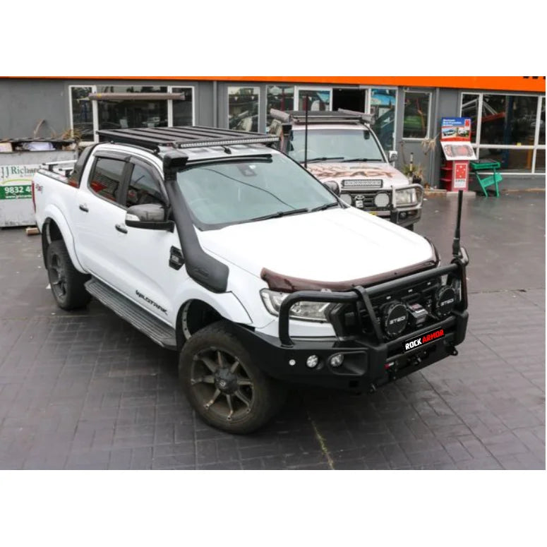 Load image into Gallery viewer, White pickup truck with off-road modifications and steel checker plate Rockslider side steps
