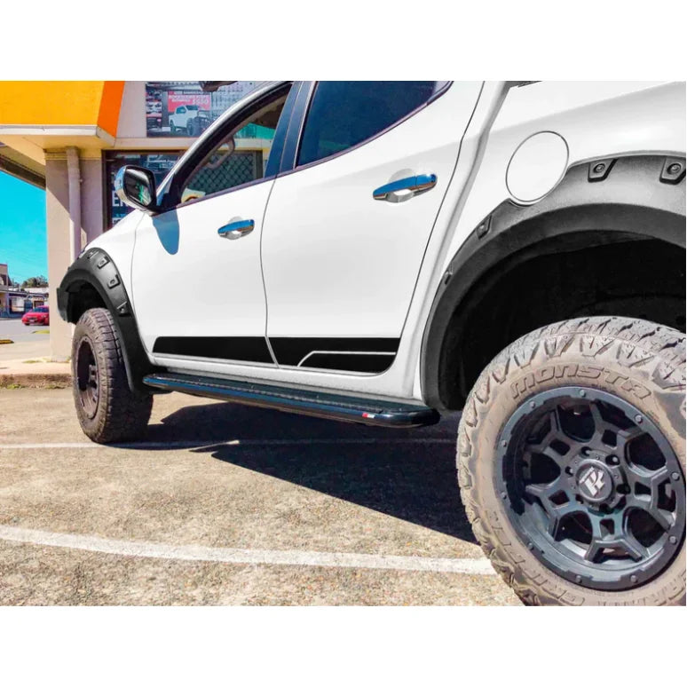 Load image into Gallery viewer, White pickup truck with black accents featuring Steel Checker Plate Rockslider Side Steps
