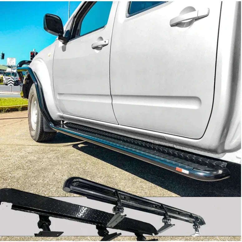 Load image into Gallery viewer, Steel checker plate Rockarmor side steps for Nissan Navara D40 2005-2015
