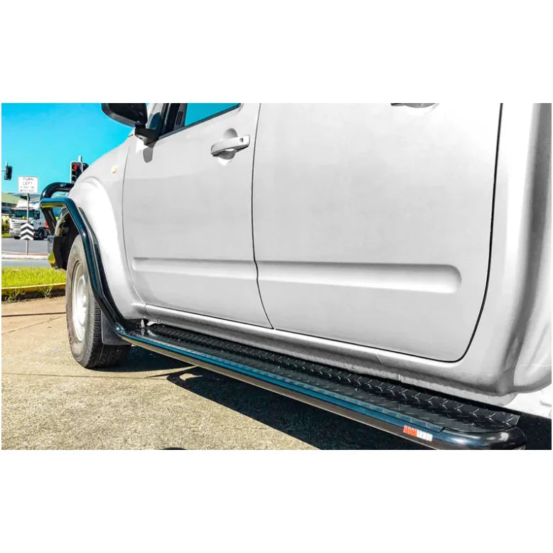 Load image into Gallery viewer, Silver pickup truck with black steel checker plate side steps for Nissan Navara D40
