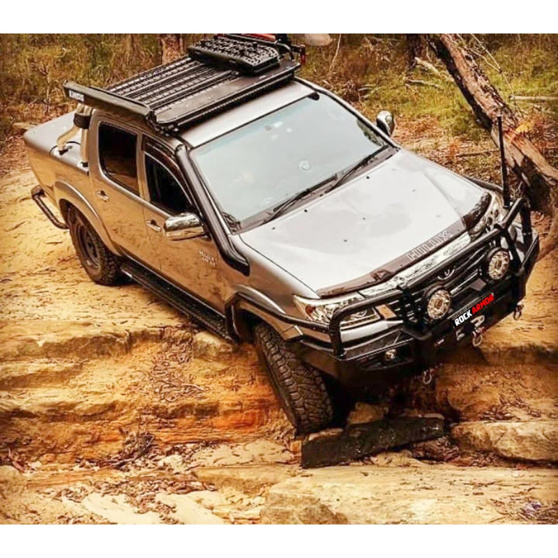 Load image into Gallery viewer, Silver off-road pickup truck featuring steel checker plate Rockslider side steps with fitting video
