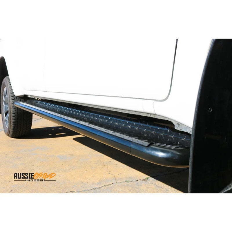 Load image into Gallery viewer, Black steel checker plate running board with diamond tread for Toyota Hilux N80
